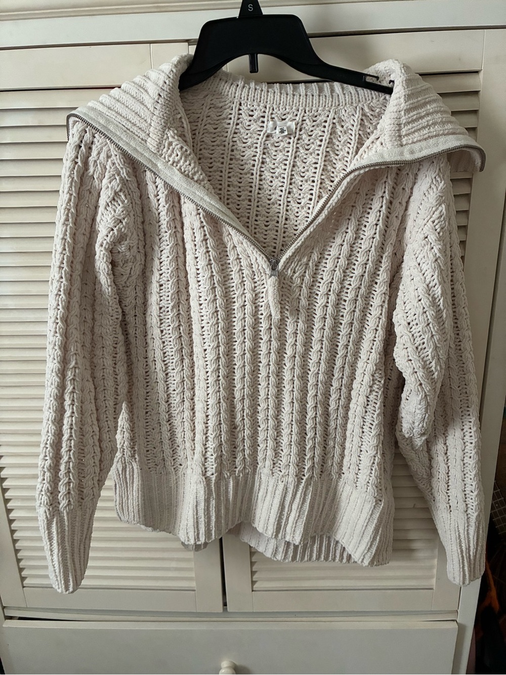 aerie Cream Cable-Knit Half-Zip V-Neck Sweater